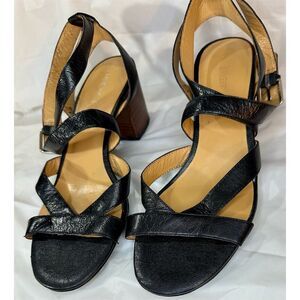 Nine West Women's Black Leather Wedge Sandals Size 10M Slingback